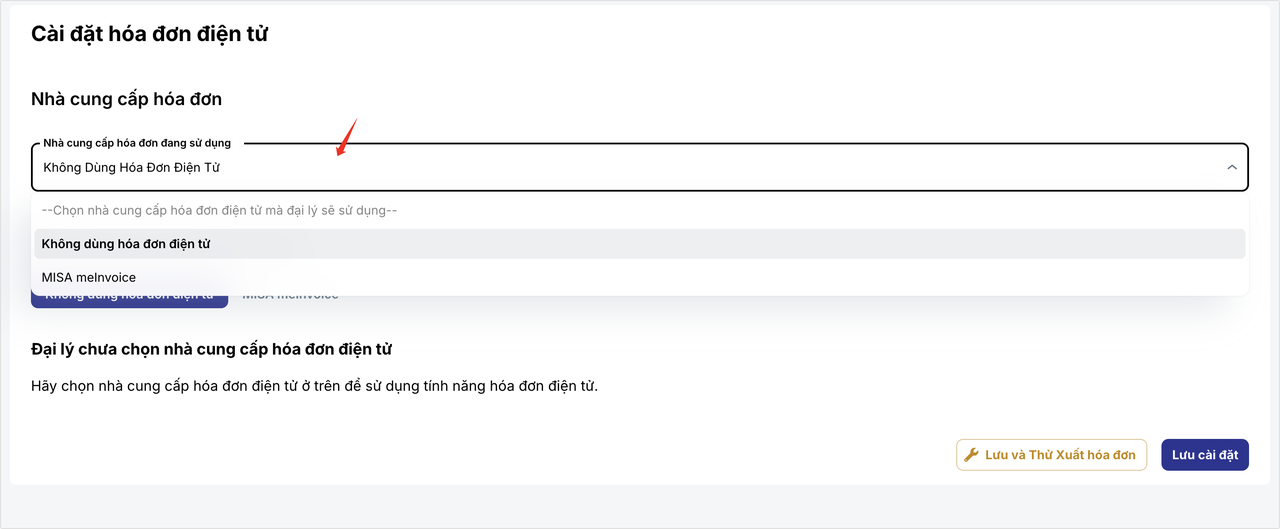 Danh sách lựa chọn nhà cung cấp dịch vụ hóa đơn điện tử