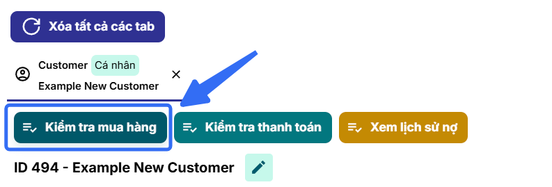 Nút Kiểm tra mua hàng trên tab chi tiết khách hàng