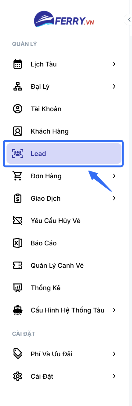 Mục Lead trên thanh điều hướng bên trái