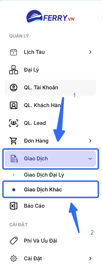 Mục Giao Dịch và Giao Dịch Khác trên thanh điều hướng