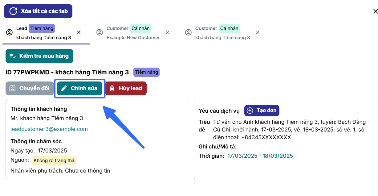 Nút Chỉnh sửa thông tin khách hàng tiềm năng